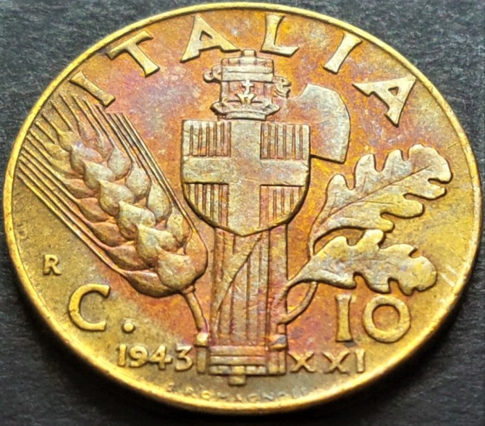 Moneda istorica 10 CENTESIMI - ITALIA FASCISTA, anul 1943 * cod 3519