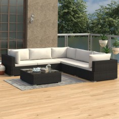 vidaXL Set mobilier de gradina cu perne, 6 piese, negru, poliratan foto