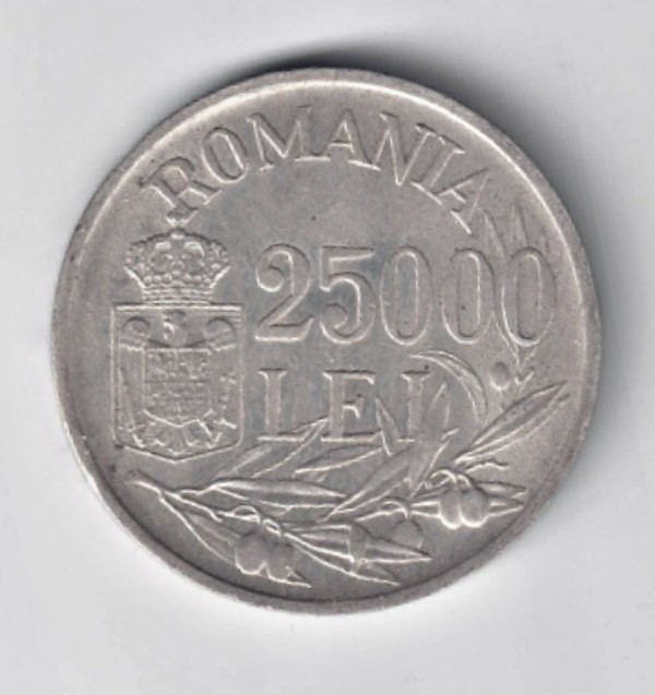 ROMANIA 25000 25 000 LEI 1946 ARGINT STARE EXCELENTA