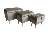 Set 3 tabureti catifea gri 47 x 26 x 40,5, 54 x 34 x 46, 62 x 42 x 53 cm