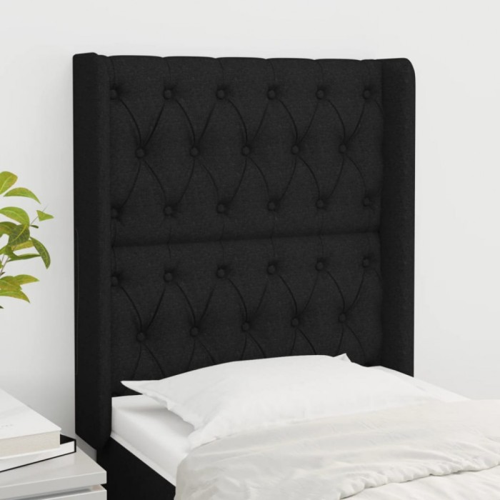 vidaXL Tăblie de pat cu aripioare, negru, 83x16x118/128 cm, textil 3119892