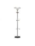 Cuier pom HM W46, metalic, baza ceramica, 14 agatatori, suport umbrela, 3 nivele, argintiu