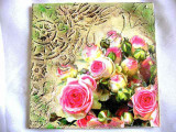 Tablou pictat cu acrilice cu pasta de structura, tablou trandafiri roz 29370