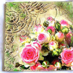 Tablou pictat cu acrilice cu pasta de structura, tablou trandafiri roz 29370