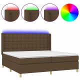 Cumpara ieftin Pat cu arcuri, saltea si LED, maro inchis, 200x200 cm, textil