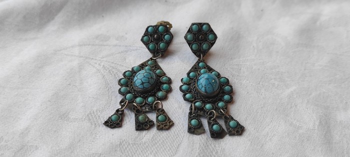 CERCEI etnici AFGHAN TRIBALI ornati SPLENDID cu TURCOAZE tip LAMPADAR superbi