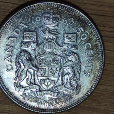 Canada -moneda de colectie argint 800- 50 cents 1963 absolut superba - Elisabeta