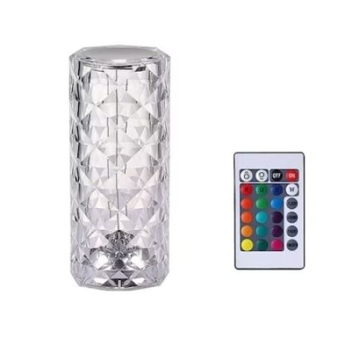 Veioza de masa, decorativa, cu telecomanda, atenuare prin atingere, din sticla, cu 16 culori, transparent foto