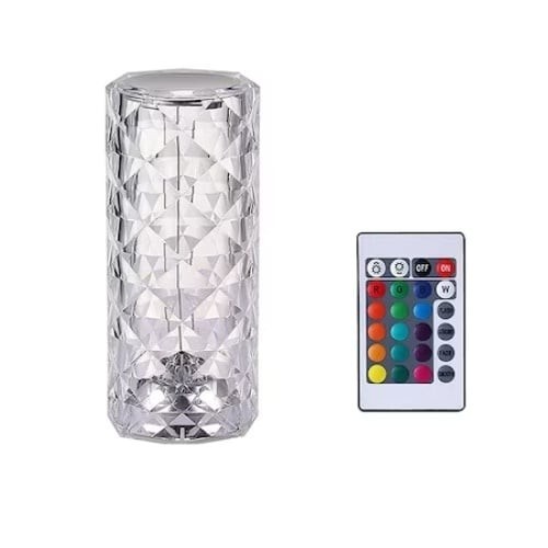 Veioza de masa, decorativa, cu telecomanda, atenuare prin atingere, din sticla, cu 16 culori, transparent