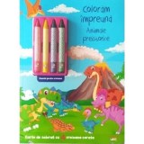 Coloram impreuna. Animale preistorice. Carte de colorat cu 4 creioane cerate