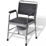 vidaXL Scaun WC Negru cu Spatar &amp; Cotiere Captusite, Otel, Inaltime 85cm, Capacitate 100kg, Confortabil si Sigur