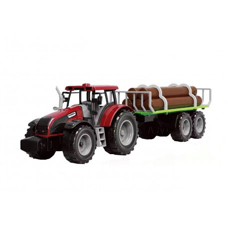 Tractor agricol de jucarie cu lemne si remorca, actionare prin frictiune 47 cm