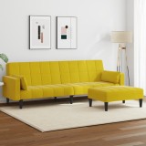 Canapea extensibilă cu taburet, 2 locuri, galben, catifea