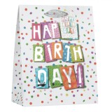 Sacosa Cadou Hartie, Multicolor, Mesaj &quot;Happy Birthday&quot;, 18x10x23cm, Oem