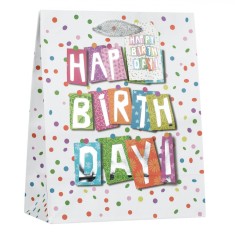 Sacosa Cadou Hartie, Multicolor, Mesaj &quot;Happy Birthday&quot;, 18x10x23cm