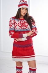 Set de Craciun II cu rochie, caciula si sosete pana la genunchi rosii - marime universala
