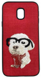 Protectie Spate Lemontti Embroidery Red Puppy LECJ330M2 pentru Samsung Galaxy J3 2017 (Rosu)