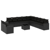 Cumpara ieftin Set canapele de gradina, 12 piese, cu perne, negru, poliratan