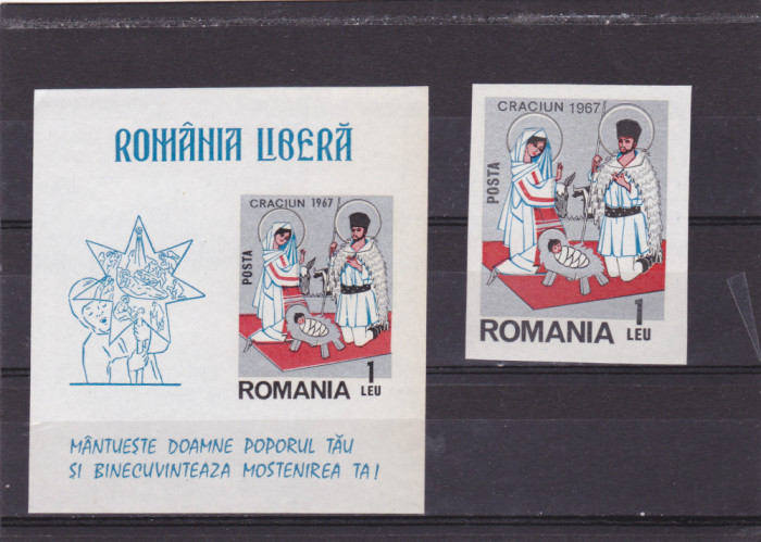 Spania/Romania, Exil rom., em. a XLVII-a, Craciun, bloc + serie ned., 1967, MNH