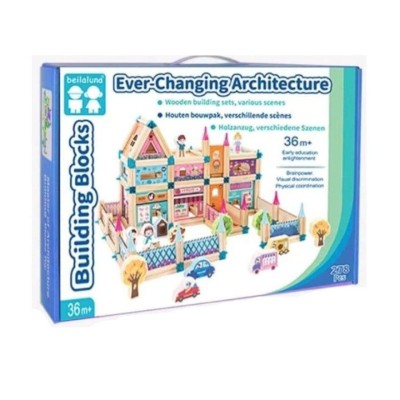 Set de Constructie din Lemn Natural si Plastic pentru Copii - 278 de Piese cu Ilustratii Vesele si Figurine foto