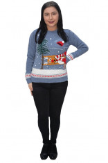 Pulover tricotat Flavia,model cu ren ,albastru foto