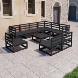 VidaXL Set mobilier de grădină, 10 piese, negru, lemn masiv pin 3075793