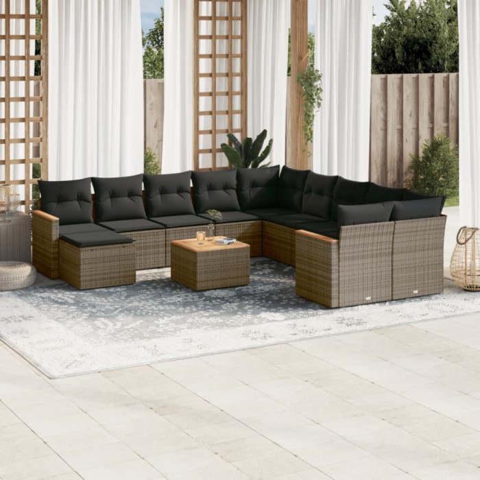 Gossi set canapea de gradina cu perne, 12 piese, gri, poliratan