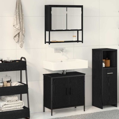 vidaXL Set de mobilier pentru baie cu ușă 2 pcs Negru 60 x 30 x 60 cm 3334324 foto