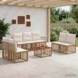 Cumpara ieftin Set de canapele de exterior 8 buc. 7-Locuri Alb Natural si Crem