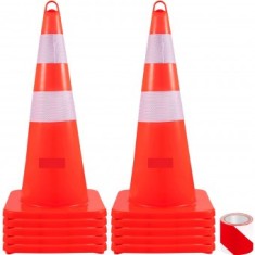 Set 10 conuri rutiere de avertizare, PVC, Inaltime 73 cm, Reflectorizante