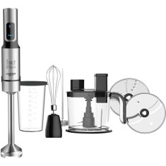 Blender MR1200A, 6 in 1, 1200 W, Turatie reglabila, Pulse, pahar 0.8 l, vas 1.5 l, Inox/negru