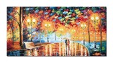 Cumpara ieftin Tablou indragostiti pictat manual, Seara romantica, la lumina felinarelor, 120x60cm ulei pe panza