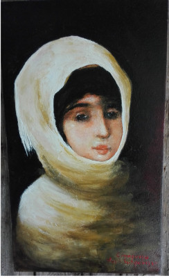 Tablou portret fata cu marama semnat Cimpoesu dupa Grigorescu. foto