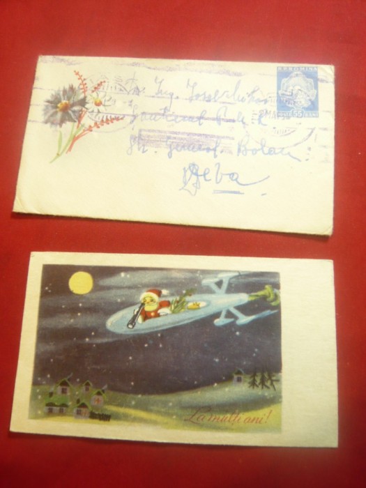 Miniplic ilustrat cu flori si cu minifelicitare 1959
