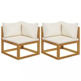Canapea Colț Modulară Grădină vidaXL, 2 Bucăți, Lemn Acacia, Alb Crem, Perne Incluse, Rezistentă Intemperii, 70x70x60 cm