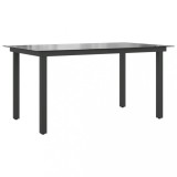 vidaXL Masă de grădină, negru, 150 x 90 x 74 cm, aluminiu și sticlă