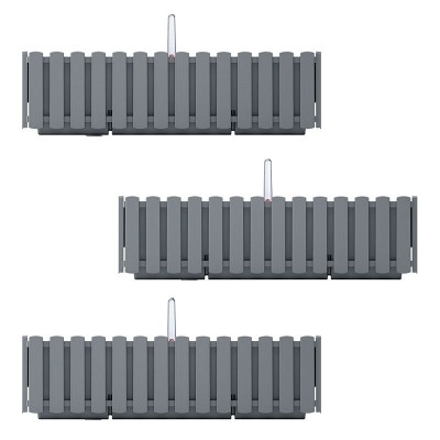 Set 3 jardiniere decorative cu suport metalic, sistem irigare,​​​​​​​ gri, 58x18x16.2 cm, Boardee Fencycase W foto
