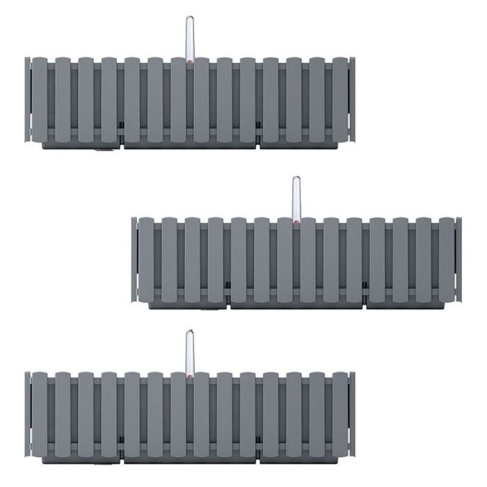 Set 3 jardiniere decorative cu suport metalic, sistem irigare,​​​​​​​ gri, 58x18x16.2 cm, Boardee Fencycase W