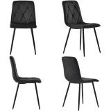 Set de 4 scaune tapițate &icirc;n catifea twill pentru sala de mese cu spătar, structură din metal, 45x40x86 cm, Negru