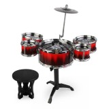 Set tobe muzicale cu scaunel Musical Band, Dezvolta creativitatea, Coordoneaza miscarile si sporeste atentia distributiva, Rosu