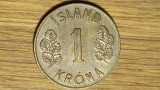 Islanda - moneda de colectie raruta - 1 krona / coroana 1966 - superba !, Europa