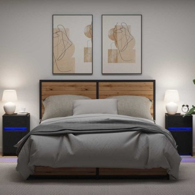 vidaXL Noptieră LED 2 pcs Stejar negru 38 x 34 x 61 cm Lemn compozit 874148 foto