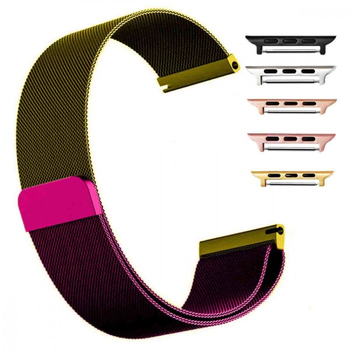 Curea otel, Milanese Loop Slim, compatibila cu Apple Watch 10, 46mm, Purple Green