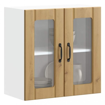 vidaXL Dulap bucătărie cu ușă sticlă Lucca lemn de stejar artificial 853916 foto
