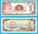 Nicaragua (pick 180) 5 Cordobas 1995 UNC serie: B011554069; Cacique Diriangen