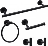 Set accesorii baie Brius&trade;, 5 piese, bara pentru prosoape/suporturi pentru halate, inel pentru prosoape de mana, suport pentru role de toaleta, montare