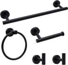 Set accesorii baie Brius&amp;trade;, 5 piese, bara pentru prosoape/suporturi pentru halate, inel pentru prosoape de mana, suport pentru role de toaleta, montare foto