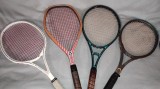 4 rachete tenis camp de colectie din lemn dunlop - wilson - fin - fischer