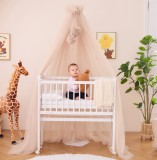 Baldachin pentru pat de copii cu pomponuri, bumbac, bej