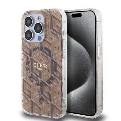 Husa pentru iPhone 15 Pro Max - Guess IML GCube MagSafe (GUHMP15XHGCUSTGW) - Brown foto